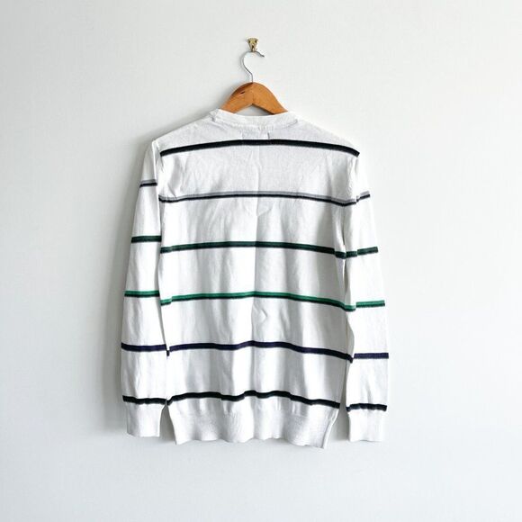 Billabong Mens Crewneck Sweater Long Sleeved Logo White Black Striped Size M - Picture 2 of 8